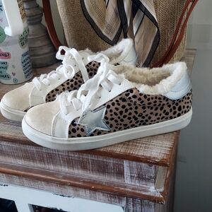 Leopard Print Women's Sneakers with White and Silver Accents